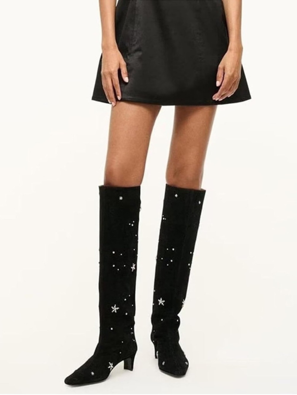 STAUD Wally Black Suede Knee High Boots in Starry Night Embellished - Picture 2 of 10